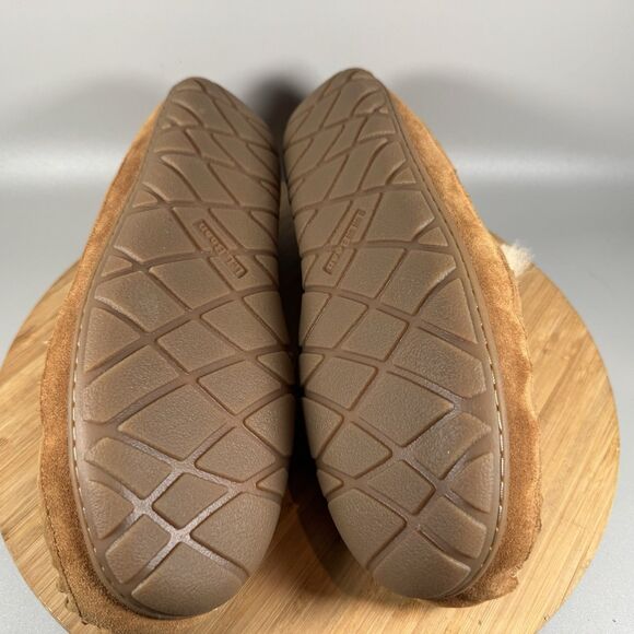 S LL Bean Wicked Good Men Sz 12 M Brown Moccasins Sheepskin Suede Shearling - Picture 6 of 7